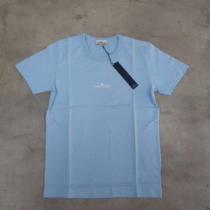 Stone Island Logo Printed Blue Tee